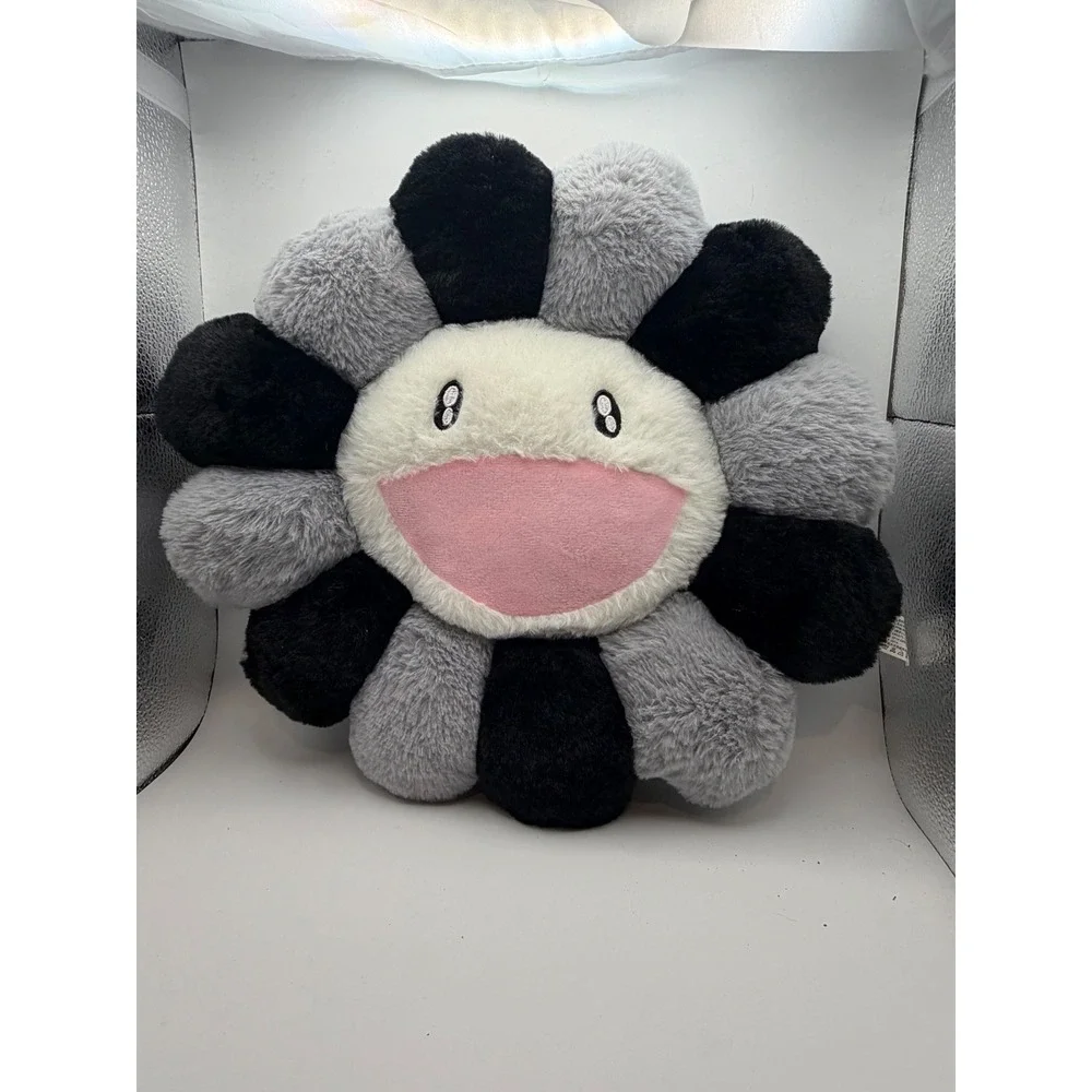 Takashi Murakami Style Flower‎ Plush Pillow Black Grey White Smiley Face Cushion